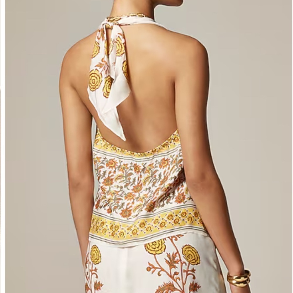 Ivory Rose Print Open Back Halter Top XS - Picture 2 of 7